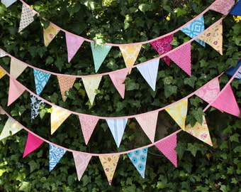 Custom Fabric Flag Bunting. Bridal Shower, Wedding Decoration in Your Chosen Colors.  40 Foot Banner.