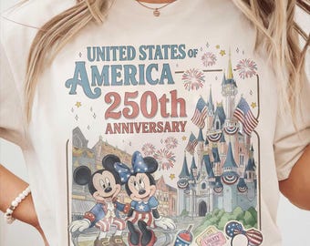 Retro USA 250th Anniversary Mickey & Minnie PNG, Patriotic Disney Main Street Design, Magic Kingdom Family Trip 2026 Digital Download