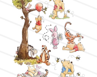 Vintage Clip Art Winnie the pooh. High-Res PNG Images (Digital Download).
