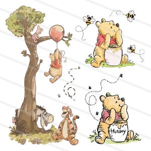 Pacote de clipart PNG SVG clássico do Ursinho Pooh, para impressão, download digital instantâneo de aniversário de menino, chá de bebê Pooh vintage