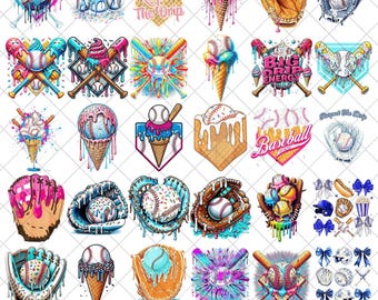 50+ Design Baseball Ice Cream Drip PNG Bundle, Baseball Sport Team Digital File Baseball Ice Cream Sprinkle Sublimation Digital Download