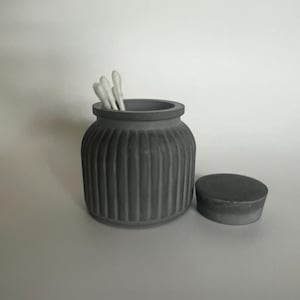 Concrete Ribbed Vase Storage Container Bathroom Organizer Jewelry Storage Concrete Jar With Lid QTip Cotton Swab Holder Herb Vase Palo Santo
