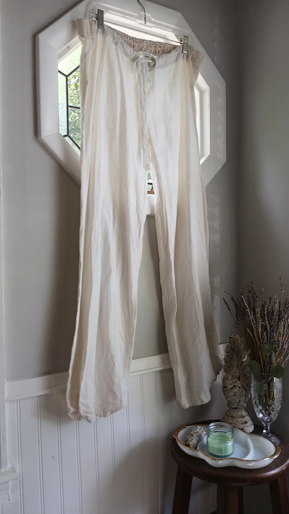 White Linen Drawstring Pants - image 1