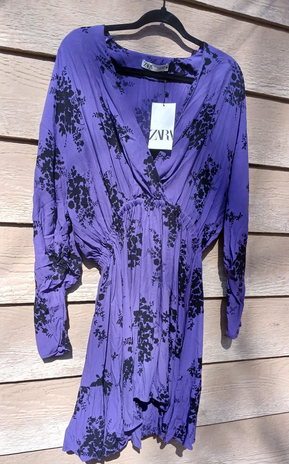 purple floral dress zara Zara purple floral midi dress long puff sleeve