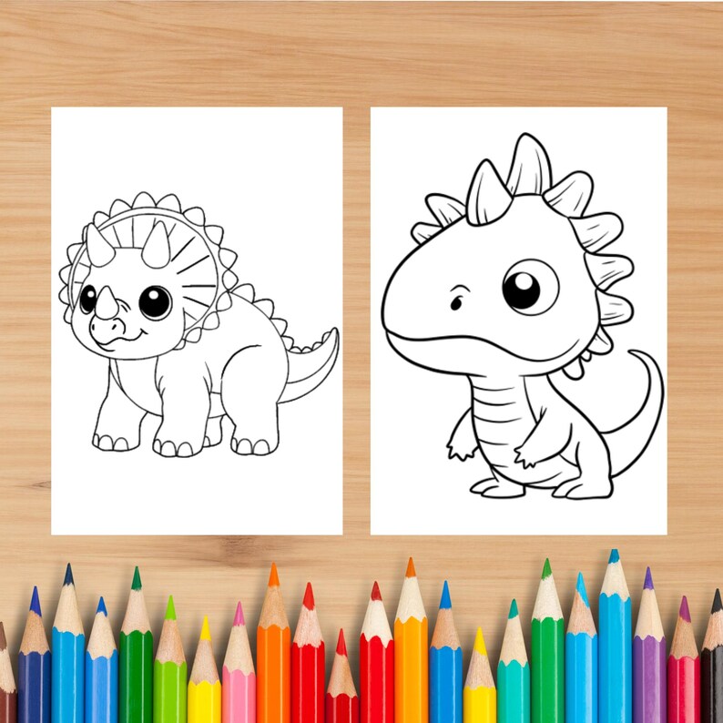 30 Cute Dinosaur Coloring Pages - Printable Digital Download for Kids ...