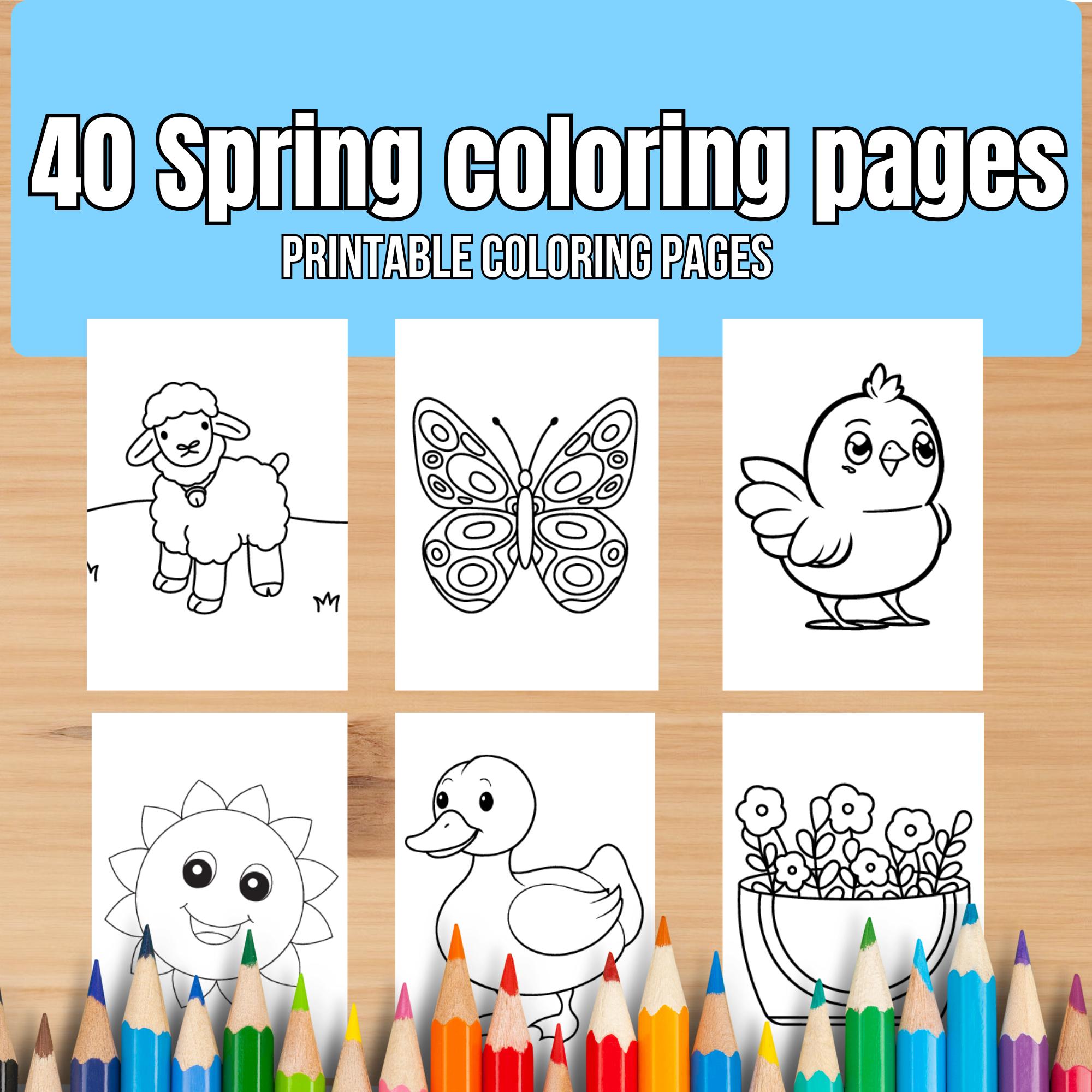 40 Spring Coloring Pages - Printable Digital Download for Kids - Etsy