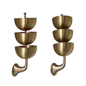 Set Of Two Brass Wall Sconce - Mid century brass wall sconce - Modern Wall Sconce - Italian wall sconce - One Piece - Brush Brass Finish