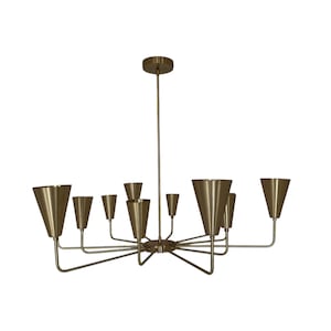 Mid Century 12-Lights Brass Chandelier - Stilnovo Style - Sputnik Chandelier - Modern Chandelier - Brush Brass Finish Handmade