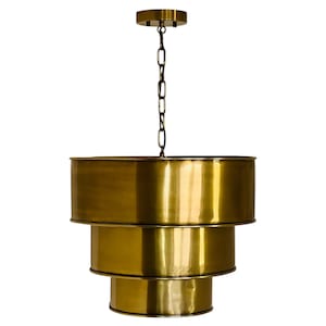 Morad Large Tiered Drum Pendant Light Brass - Handmade Brass Ring Pendant Chandelier - Mid Century Light - Raw Brass - Stylish Chandelier