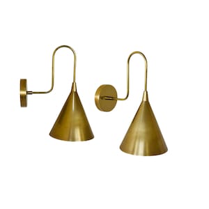 Set of Two Brass wall sconce - Mid century brass wall sconce - Modern style wall sconce - Italian wall sconce - Raw Brass Finish - Handmade