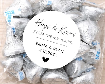 Personalized Wedding Favor Bags | Hugs and Kisses Stickers | Custom Candy Favor Bags | Bridal Shower Favors | Engagement Party Treats 2052