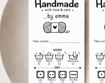 Personalized Handmade Care Cards | Custom Name Labels | Knit Crochet Wash Instructions | Care Tags - 3847