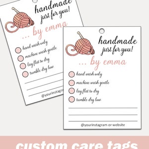 Printed Hand Crochet Care Tags, Custom Tags, Care Instructions for Handmade Clothing, Crocheted with Love Hang Tag CC3384