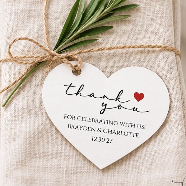 Custom Heart Tags, Wedding Tags, Personalized Tags, Bomboniere Tags, Personalized, Wedding Favors, Thank You Tags, Favors for Guests - 2811