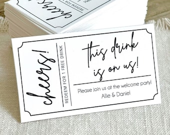 PRINTED Modern Wedding Drink | Ticket Minimal Wedding | Drink Voucher | Drink Tickets for Wedding | Drink Tickets 2411