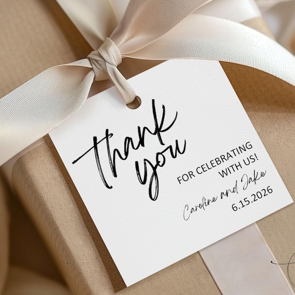 PRINTED Minimal Thank You Tag, Wedding, Simple Square Favor Gift Tag, Minimalist Thank You Tag Personalized Tag - 2575
