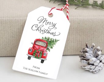 Merry Christmas Tag, Christmas Truck Tag, Holiday Gift Tag, Holiday Tags, Personalized Christmas Tags, Holiday Gift Tag 3398