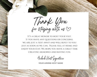 PRINTED Airbnb Host Thank You Card, Customizable, Airbnb Rental, Welcome Card for Guests, Realtor, Real Estate, Airbnb Card, Thank You 2342