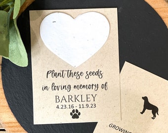 Plantable Pet Memorial Card,  Plantable Seed Paper Hearts, Dog or Cat, Veterinary Custom Cards, Pet Memorial, In Loving Memory - 1614