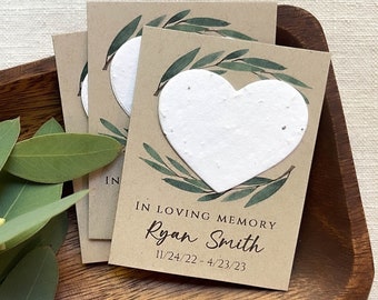 Flower Seed Paper Memorial Cards, In Loving Memory, Plantable, Eco Friendly, Celebration of Life, Living Memorial, Personalized (9832)