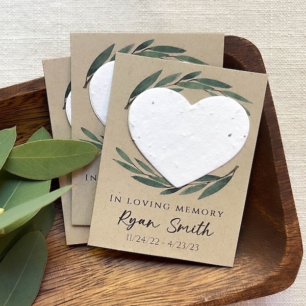 Flower Seed Paper Memorial Cards, In Loving Memory, Plantable, Eco Friendly, Celebration of Life, Living Memorial, Personalized (9832)