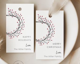 PRINTED Personalized Christmas Gift Tag, Minimalist Tags, Holiday Gift Tags, Happy Holidays, Merry Christmas, Hostess Gift, Heart Tag - 5664