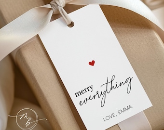 PRINTED Personalized Christmas Gift Tag, Minimalist Tags, Holiday Gift Tags, Happy Holidays, Merry Christmas, Merry Everything Tag - 4365