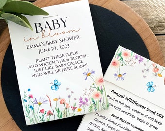 DIY Seed Packets, Seed Packet Favors, Wedding Seed Packet Favors,  Baby Shower, Baby Shower Favor, Baby in Bloom, Wildflower Seeds 4595