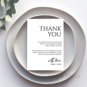 Wedding Table Thank You Card, Thank You Card, Rehearsal Dinner, Place Setting Card, The Night Before, Wedding Rehearsal, Minimalist 8364