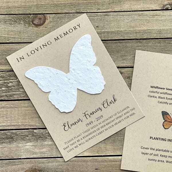 Fully Assembled Plantable In Loving Memory Butterfly Cards, Forget Me Not, Memorial Cards, Plantable Seed Paper Hearts 9777