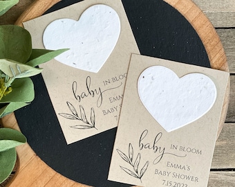 Fully Assembled Plantable Baby in Bloom Favors, Plantable Seed Paper Hearts, Rustic, Seed Favors, Seed Packet, Minimalist 2320
