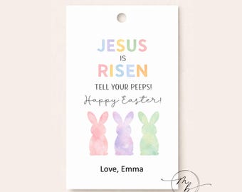 PRINTED Jesus Is Risen Easter Gift Tags | Christian Easter Treat Tag | Tell Your Peeps Easter Tag | Religious Easter Favor