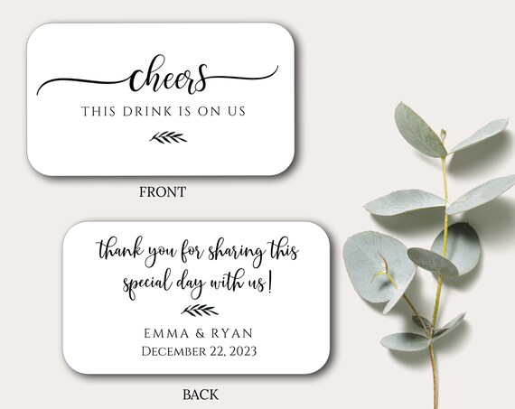 Cheers Drink Ticket, Wedding, Thank You Beverage, One free drink on us, Coupon Voucher Ticket. Wedding reception. Business party 6327