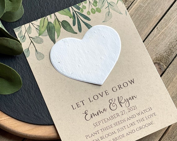 Fully Assembled Plantable Seed Hearts, Wedding Favors, Let Love Grow, Plantable Seed Paper Hearts 5536