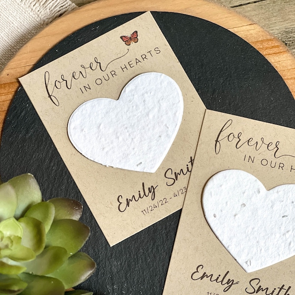 Memorial Cards, In Loving Memory, Forget Me Not, Funeral, Celebration of Life, Plantable Seed Paper Hearts 7272