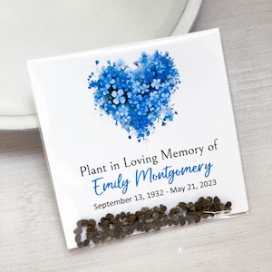 Cartes commémoratives de graines de ne pas m'oublier, célébration de la vie, pour un souvenir affectueux, faveur funéraire, deuil, personnalisé, graine de fleur 5422
