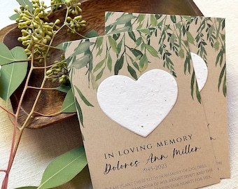 Memorial Card, Funeral Favor, In Loving Memory, Celebration of Life, Memorial Cards, Plantable Seed Paper Hearts, Prayer Card 3997