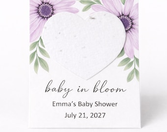 Baby in Bloom Bow Cards, Printed Baby Shower Favors, Plantable Favors, Grows Wildflowers, Baby Shower, Seed Packet, Botanical, Bow 6435