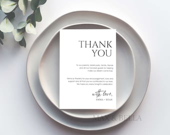 Wedding Table Thank You Card, Thank You Card, Rehearsal Dinner, Place Setting Card, The Night Before, Wedding Rehearsal, Minimalist 8364