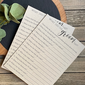 IMPRESO ¿Qué dijo el novio juego de despedida de soltera, ducha de bodas, tarjetas de juego (3112)