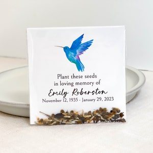 Erinnerungs-Samenkarten, Feier des Lebens, In liebevoller Erinnerung, Beileidskarte, Trauerbegleitung, personalisiert, Hummingbrd Seeds, Trauerfall 7373