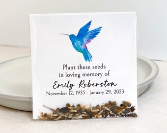 Memorial Seed Cards, Viering van het leven, In liefdevolle herinnering, Sympathiekaart, Begrafenisgunst, Gepersonaliseerd, Hummingbrd Seeds, Sterfgeval 7373