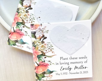 Memorial Cards, Celebration of Life, In Loving Memory, Funeral Favor, Bereavement, Personalized, Flower Seed 6754