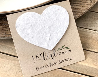 Fully Assembled Plantable Seed Heart Cards, Baby Shower Favors, Let Love Grow, Plantable Seed Paper Hearts 4779