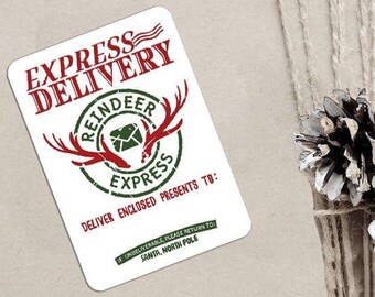 Christmas Stickers, Express Delivery, North Pole Post Office, Elf Express, Packaging Stickers, Set of 9 (CH2283)