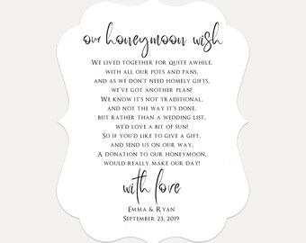 Wedding Poem Cards Honeymoon Silhouette Chandelier Money Cash Gift