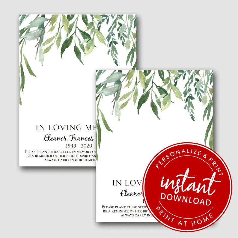 EDITABLE In Loving Memory Printable Cards Personalized Etsy