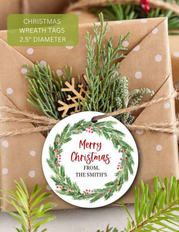Christmas Gift Tag, Personalized Holiday Gift Tag, Custom Christmas Tags, Christmas Wreath, Merry Christmas, Christmas Present Tags 1341