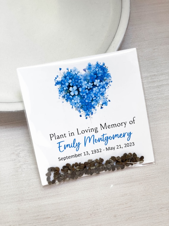 Forget Me Not Memorial Seed Cards, Celebration of Life, In Loving Memory, Funeral Favor, Bereavement, Personalized, Flower Seed 5422