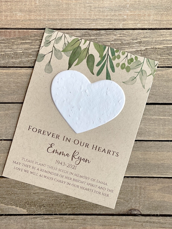 Fully Assembled Plantable In Loving Memory, Forget Me Not, Memorial Cards, Plantable Seed Paper Hearts 9833